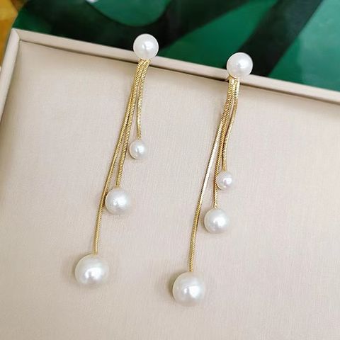Elegant Simple Style Tassel Inlay Alloy Artificial Pearls Drop Earrings