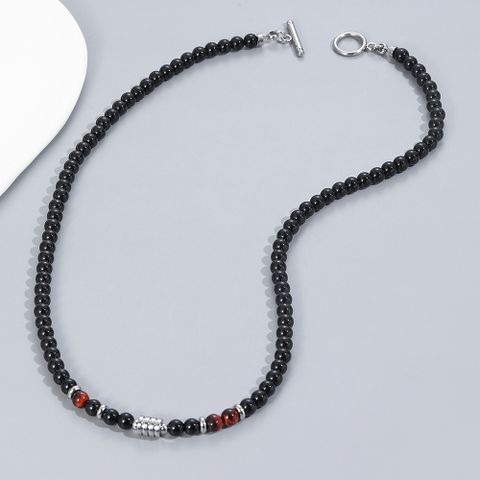 Hip-hop Retro Round Stainless Steel Beaded Men's Necklace