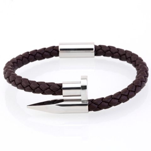 Elegant Streetwear Solid Color Leather Rope Titanium Steel Plating Men's Cuff Bracelets