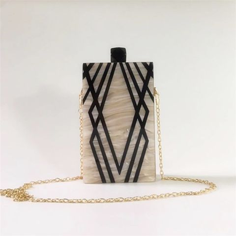 Champagne Coffee Pvc Polyester Stripe Square Evening Bags