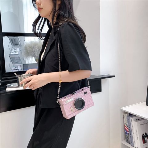 Women's Pu Leather Camera Classic Style Streetwear Square Lock Clasp Shoulder Bag Crossbody Bag Chain Bag