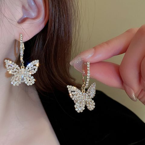 1 Pair Sweet Simple Style Butterfly Plating Inlay Alloy Rhinestones Pearl Zircon Drop Earrings