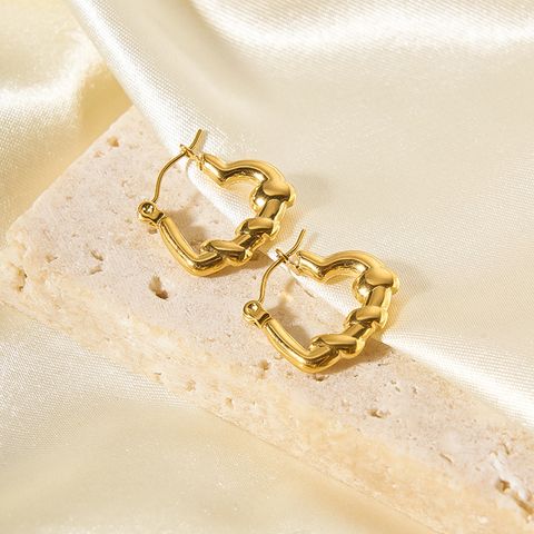 1 Pair Streetwear Heart Shape Plating 304 Stainless Steel 18K Gold Plated Hoop Earrings