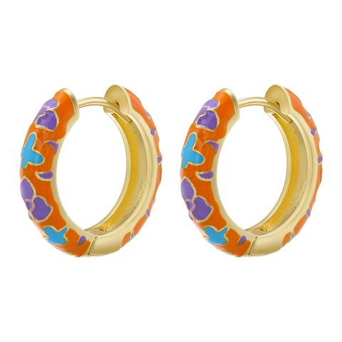 1 Pair Ig Style Elegant Sweet Flower Enamel Plating Copper 18k Gold Plated Hoop Earrings