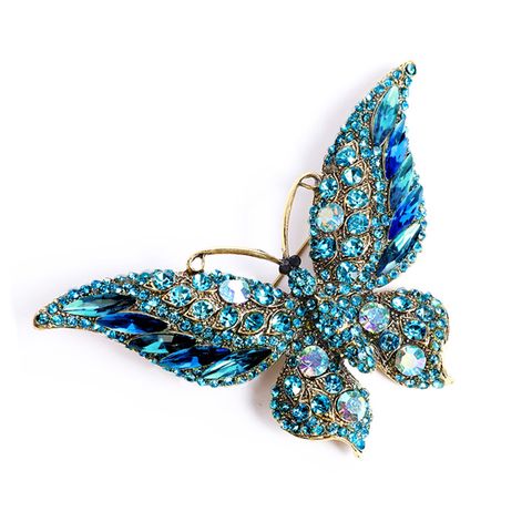 Retro Schmetterling Legierung Inlay Künstlicher Diamant Kristall Frau Broschen