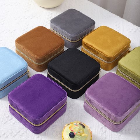 Classic Style Solid Color Flannel Jewelry Boxes