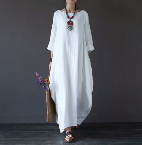 Women's Regular Dress Simple Style Round Neck 3/4 Length Sleeve Solid Color Maxi Long Dress Daily