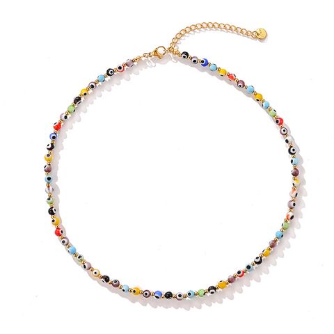 Modern Style Eye Glass Glass Beaded 18K Gold Plated Women'S Necklace