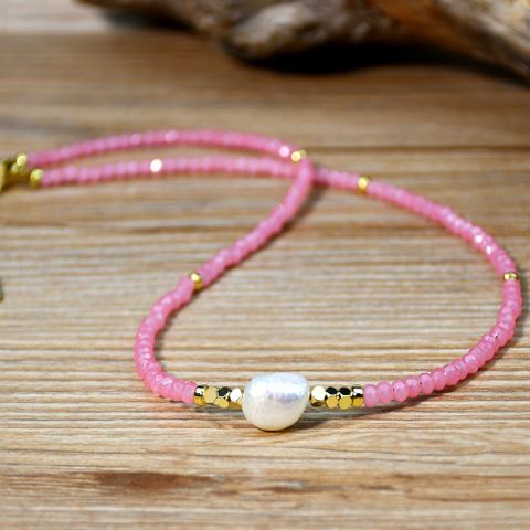 Moderner Stil Geometrisch Künstlicher Kristall Süßwasserperle Perlen Frau Halskette