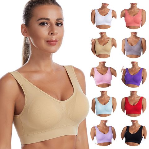 Simple Style Sports Solid Color Nylon Backless Active Tops Bra