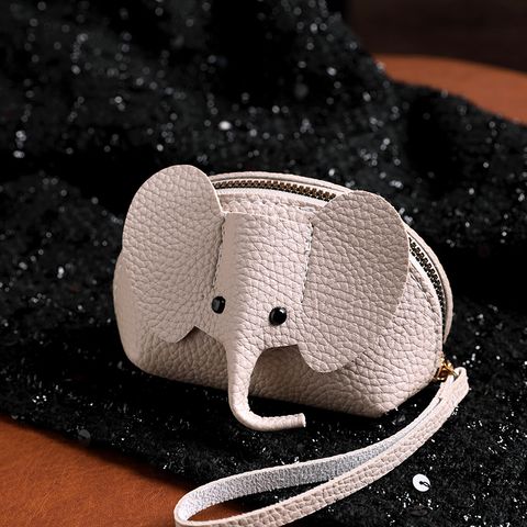 Unisex Solid Color Elephant Pu Leather Zipper Wallets