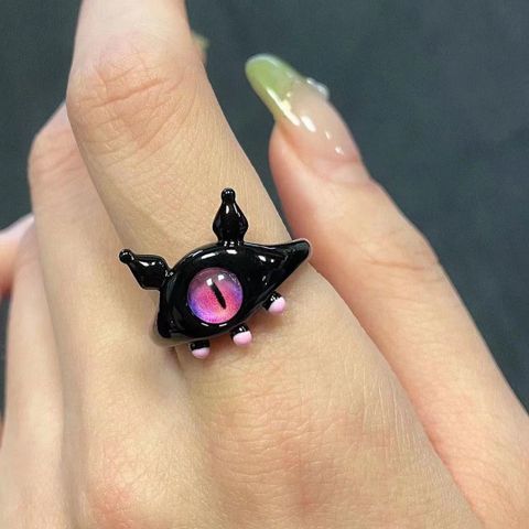 Wholesale Jewelry Cartoon Style Cute Eye Alloy Glass Plating Inlay Open Ring