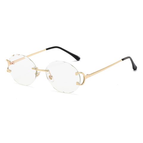 Lady Simple Style Solid Color Pc Round Frame Frameless Women's Sunglasses