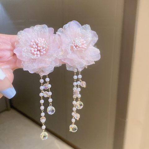 1 Pair Elegant Sweet Flower Tassel Mixed Materials Earrings
