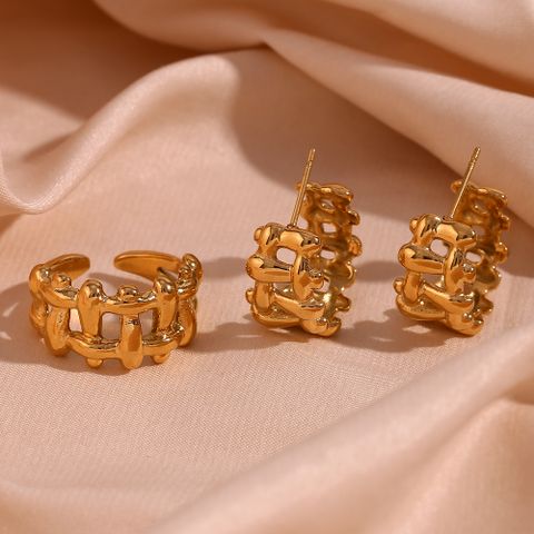 Wholesale Basic Simple Style Classic Style C Shape Stainless Steel Plating 18k Gold Plated Rings Earrings