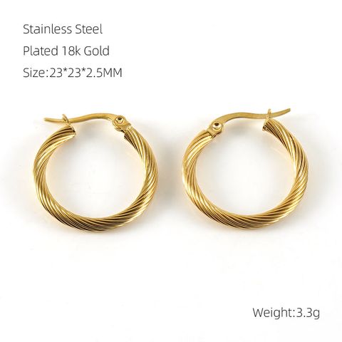 1 Pair Classic Style Round Plating Stainless Steel Titanium Steel 18K Gold Plated Hoop Earrings