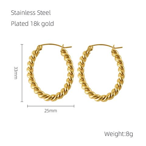 1 Pair Modern Style Simple Style Spiral Stripe Plating Stainless Steel Titanium Steel 18K Gold Plated Hoop Earrings