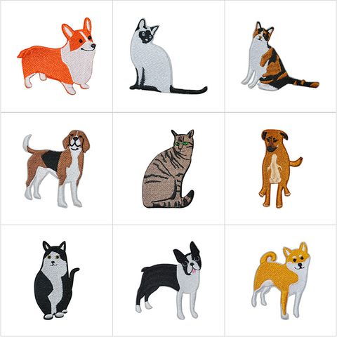 Pet Cat And Dog Cartoon Embroidery Cloth Sticker