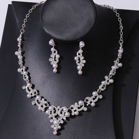 Bridal Geometric Alloy Inlay Artificial Pearls Rhinestones Women's Earrings Necklace