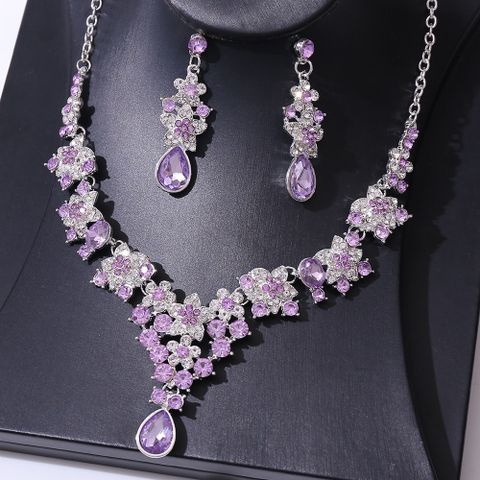 Bridal Water Droplets Flower Alloy Inlay Rhinestones Earrings Necklace