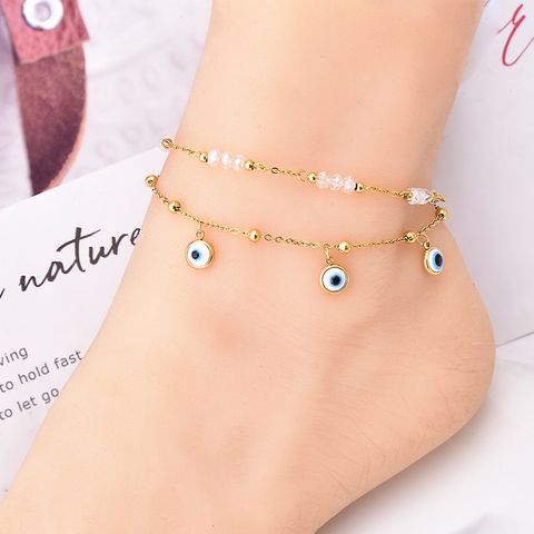 Y2k Hawaiian Beach Eye Stainless Steel Layered 18k Gold Plated Platinum Plated Women's Anklet