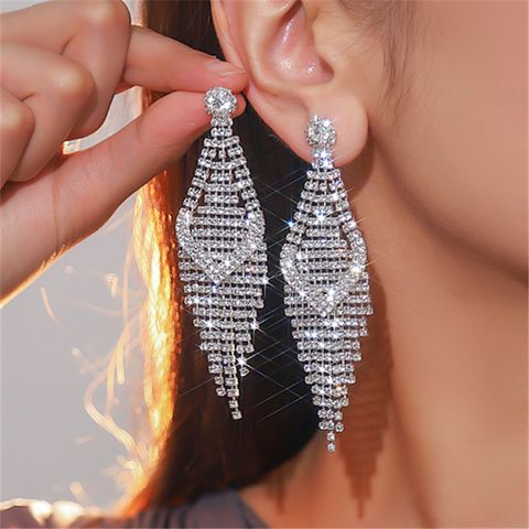 Glam Shiny Water Droplets Rhinestone Plating Silver Plated Women's Drop Earrings