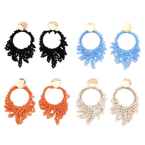 1 Pair Ethnic Style Bohemian Round Beaded Plating Braid Resin Copper 18k Gold Plated Drop Earrings