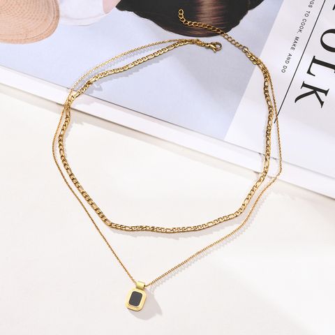 201 Stainless Steel Titanium Steel Lady Plating Inlay Stripe Shell Layered Necklaces