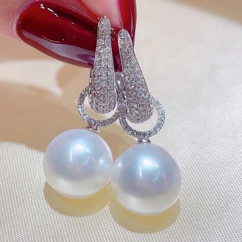 Sweet U Shape Geometric Imitation Pearl Inlay Artificial Pearls Zircon Women's Earrings