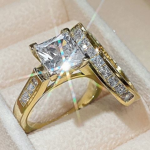 Romantic Modern Style Square Copper Inlay Zircon Rings