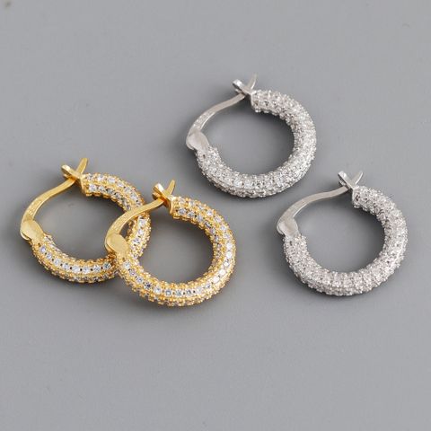 1 Pair Simple Style Geometric Sterling Silver Inlay Zircon Earrings