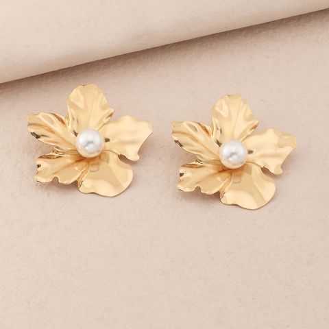 Lady Flower Alloy Plating Inlay Artificial Pearls Women's Ear Studs