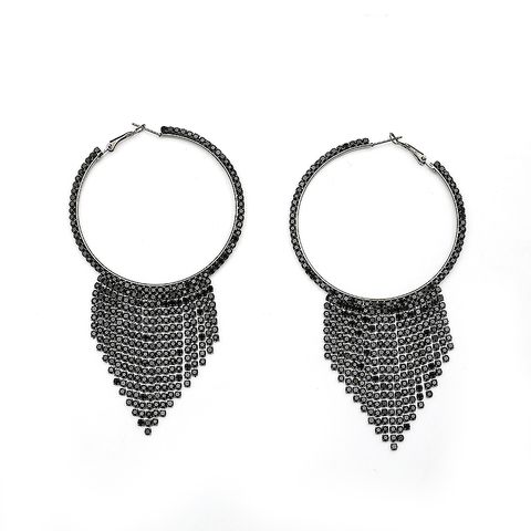 Vintage Style Round Tassel Alloy Inlay Rhinestones Zircon Women's Drop Earrings