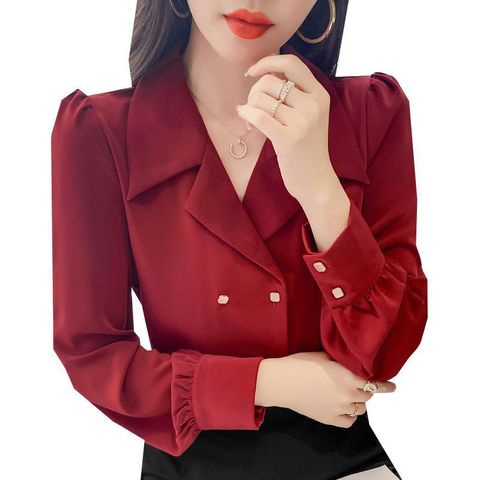 Women's Blouse Long Sleeve Blouses Double Button Patchwork Button Elegant Sexy Solid Color