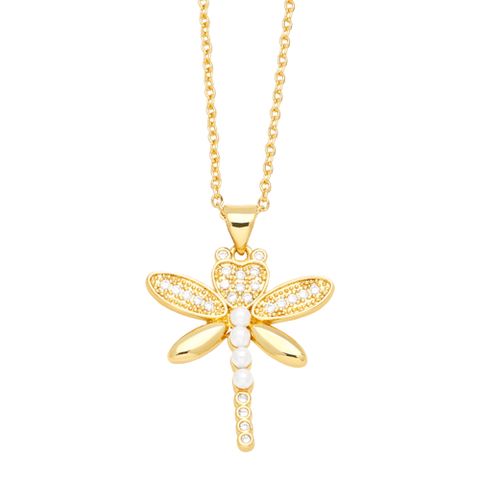 Simple Style Dragonfly Key Copper Zircon Necklace