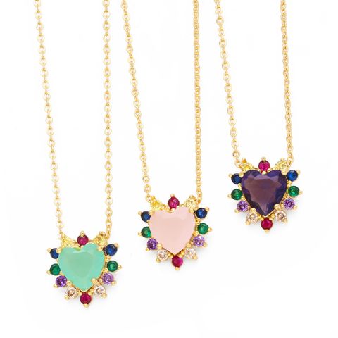 Hip-hop Simple Style Heart Shape Copper 18k Gold Plated Zircon Long Necklace Necklace In Bulk