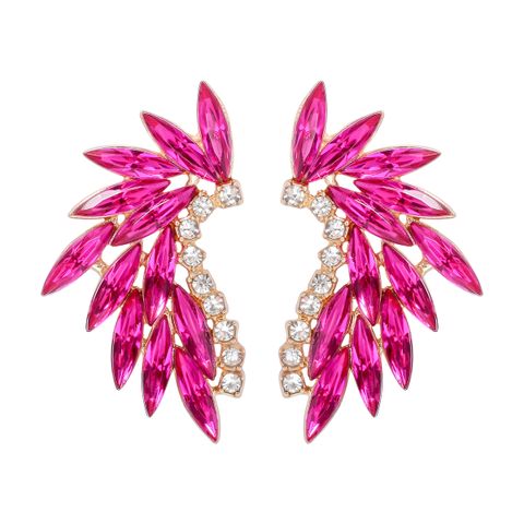 1 Piece Elegant Glam Feather Inlay Alloy Rhinestones Glass Stone Ear Studs