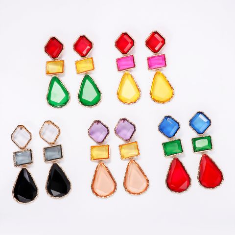 Exaggerated Water Droplets Rhombus Rectangle Alloy Inlay Resin Women's Drop Earrings