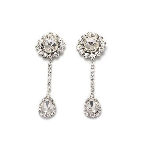 1 Pair Glam Shiny Water Droplets Flower Inlay Alloy Rhinestones Silver Plated Drop Earrings