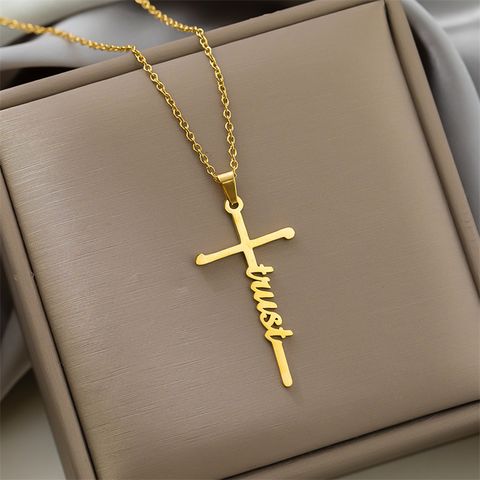 Simple Style Cross Letter Titanium Steel Plating Pendant Necklace