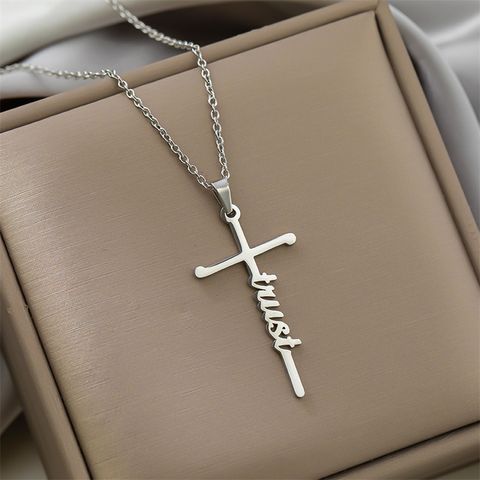 Simple Style Cross Letter Titanium Steel Plating Pendant Necklace