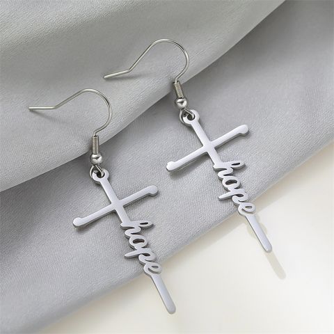 1 Pair Retro Simple Style Cross Letter Titanium Steel Drop Earrings