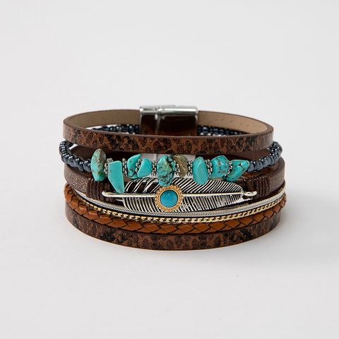 Ethnic Style Geometric Pu Leather Plating Inlay Turquoise Unisex Wristband