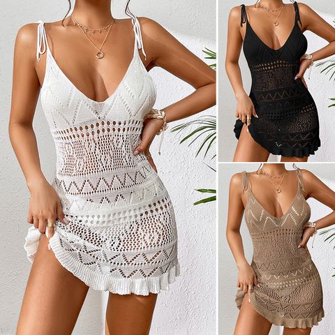 Women's Sundress Casual Classic Style Streetwear U Neck Sleeveless Solid Color Above Knee Holiday Beach