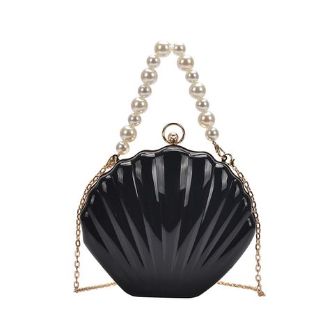 Gold Silver Black Arylic Solid Color Pearls Shell Evening Bags