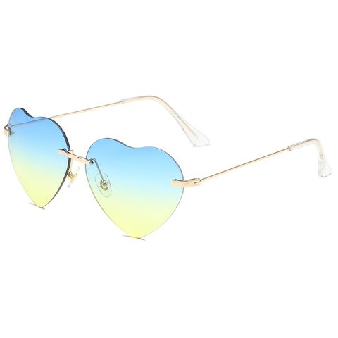 Streetwear Gradient Color Heart Shape Pc Special-shaped Mirror Frameless Women's Sunglasses
