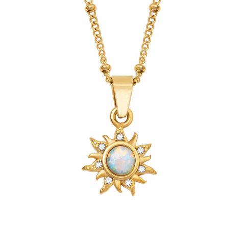 Retro Roman Style Streetwear Geometric Sun Titanium Steel Plating Inlay Opal 18k Gold Plated Pendant Necklace