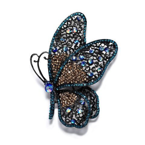 Retro Exaggerated Butterfly Alloy Plating Hollow Out Inlay Rhinestones Women's Brooches