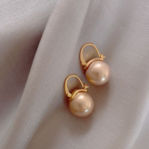 Simple Style Round Alloy Inlay Pearl Women's Earrings