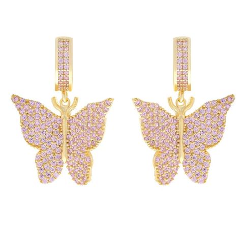 1 Pair Elegant Butterfly Copper Inlay Zircon Earrings
